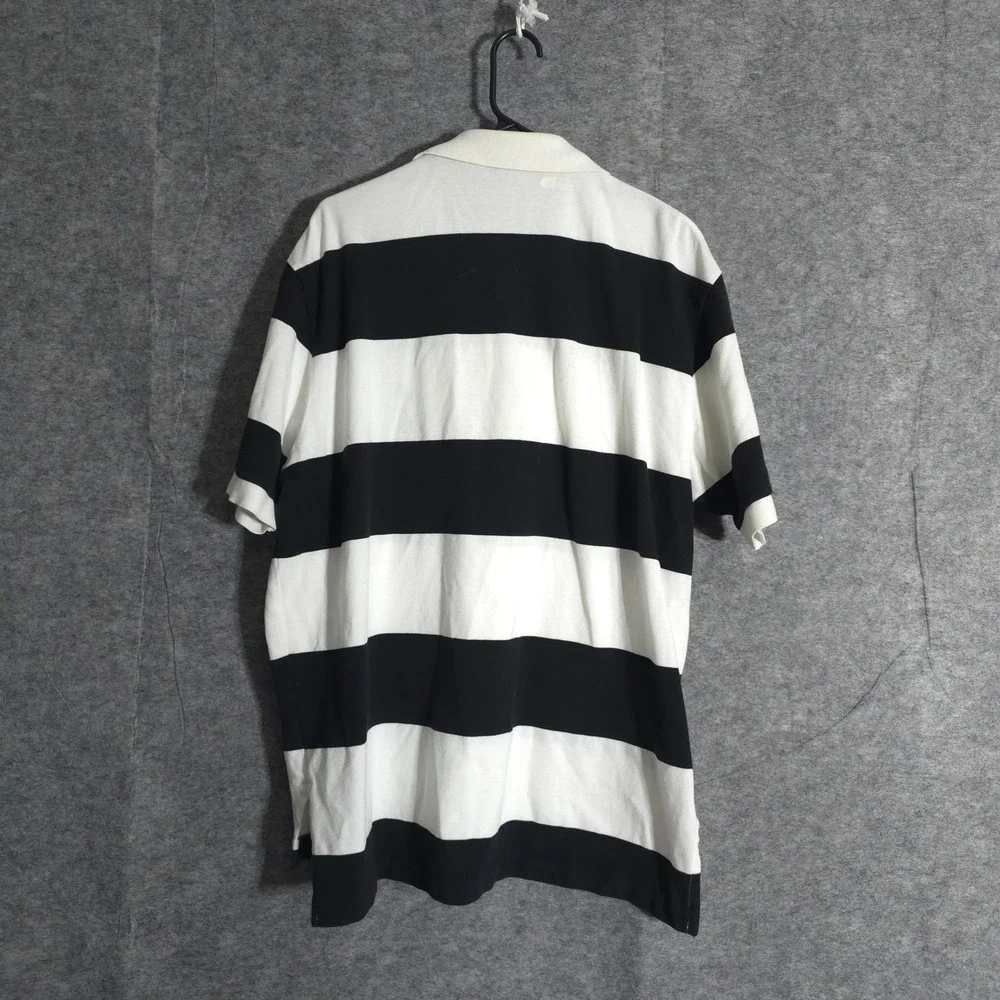 Polo Ralph Lauren Shirt Mens L Black White Striped Crest Logo‎ Short Sleeve Pony